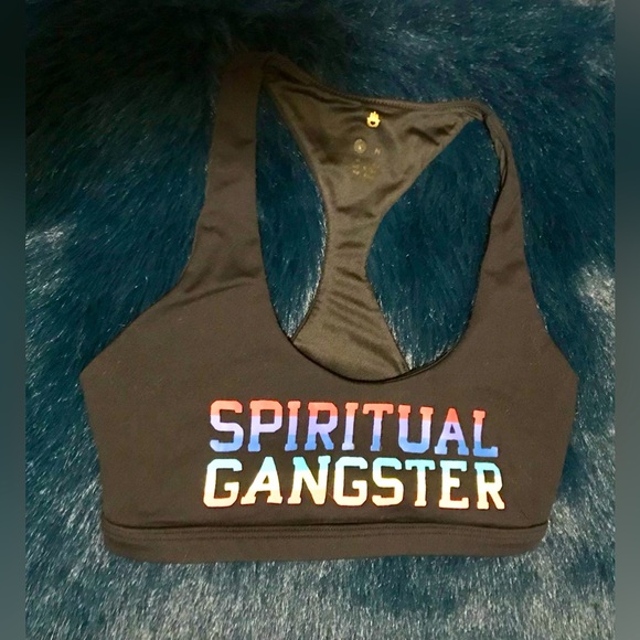 Spiritual Gangster Black With Colorful Print Sports Bra - Picture 1 of 3